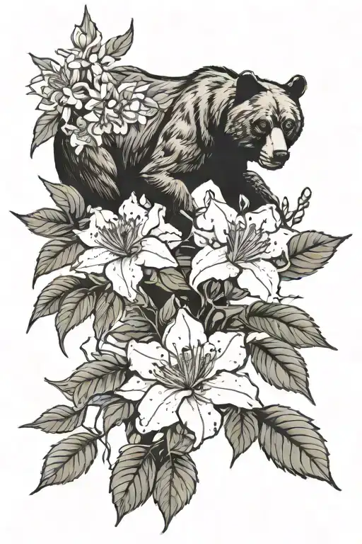 Rhododendron And Black Bear And Sugar Maple And Cardinal