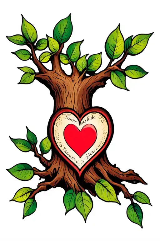 Tree With 5 Branches With Heart Shape Leaves To Include Names In The Shape Of A Love Heart Colour