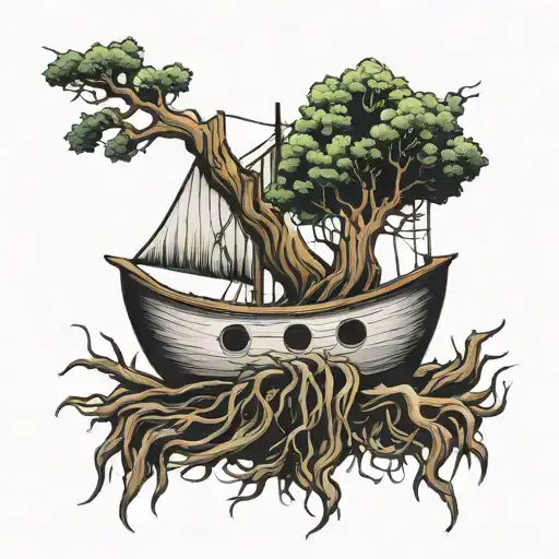 Boat With Tree Roots Underneath Each Other