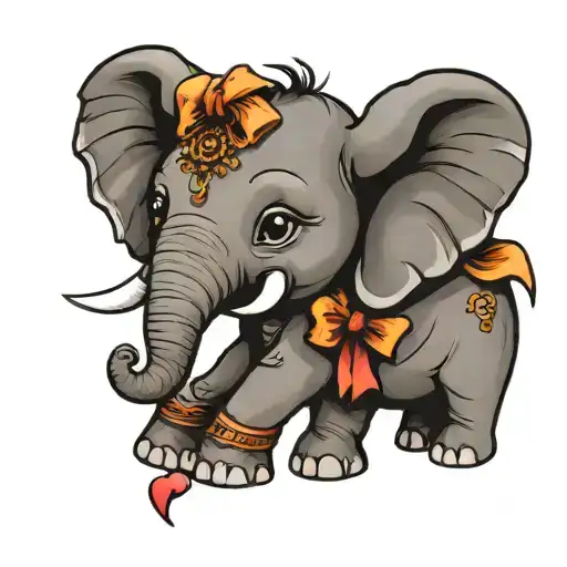 Cute Small Elephant With A Bow