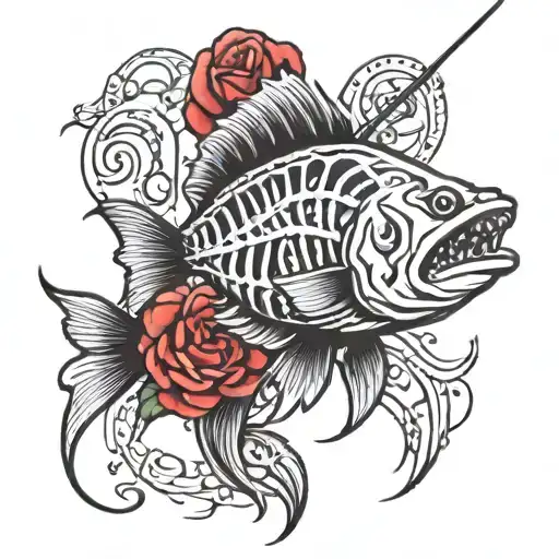 Fishing Tattoo To Go With Pre Existing Fish Skeleton