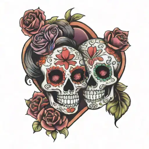 Sugar Skull Love Heart Couple