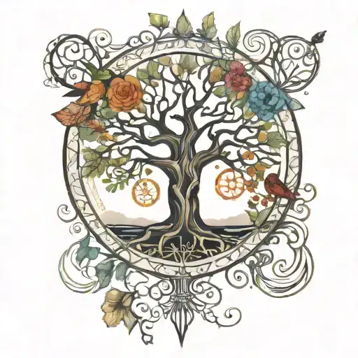 An Intricate Tree Of Life Design Incorporating Elements Of Behavioral Science Symbols
