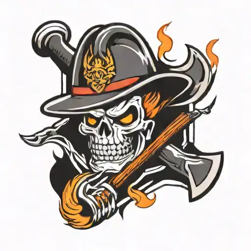 Emojy Flame With Axe And Hatchet For The Fire Department