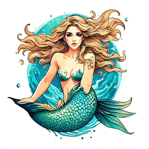 Aquarius Mermaid Half Sleeve Tattoo Design