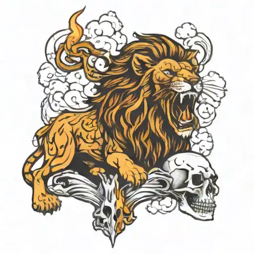 A Lion On Top Of A Skull Breathing Fire