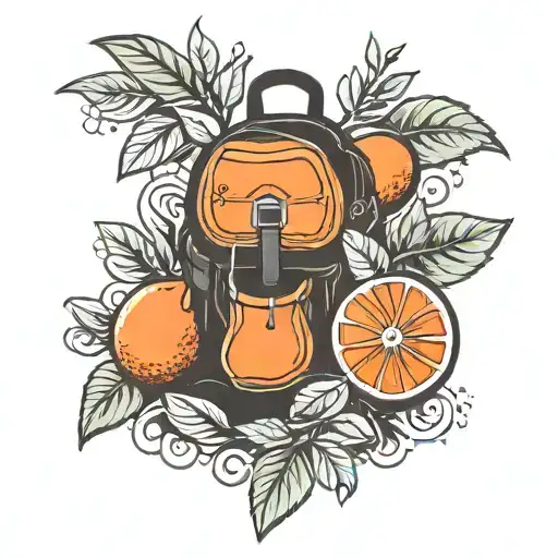 Black Rucksack And An Orange Fruit