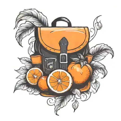 Black Rucksack And An Orange Fruit