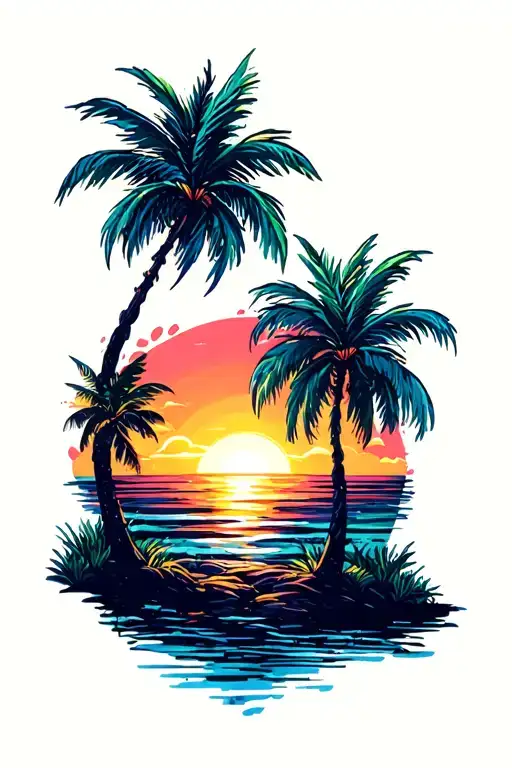 Palm Trees Colors Sunset