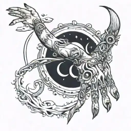 Hands Reachich Up To An Eclipse Moon