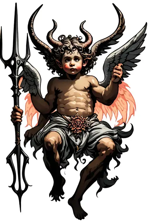 Demon Cherub Holding Pitchfork