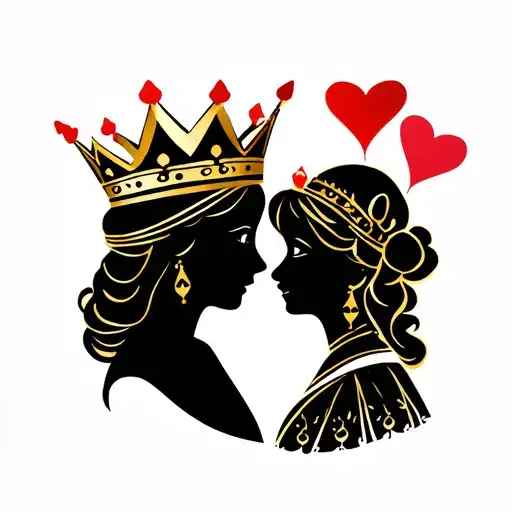 Royal Family Of A Queen And Princess With A Golden Crown Topped With Hearts