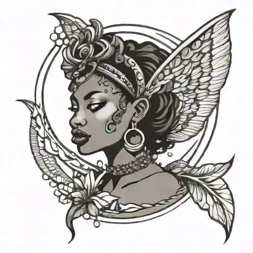 African Woman Fairy Crescent Moon Background