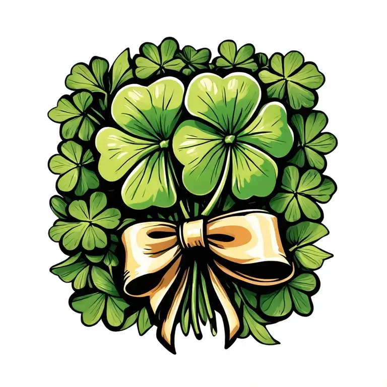 4 Leaf Clover Bouquet Tied Together With A Ribbon