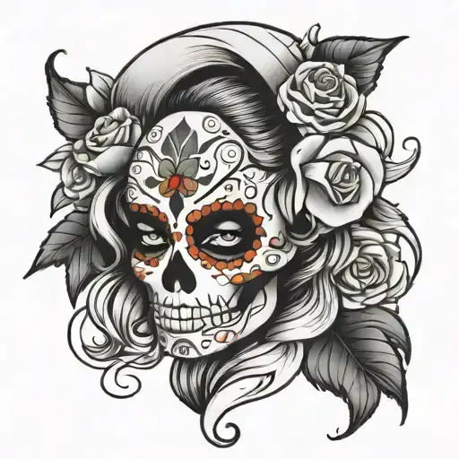 Sexy Female Sugar Skull Black And White Lining