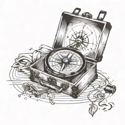 Compass With Open Book And Suitcase In Middle