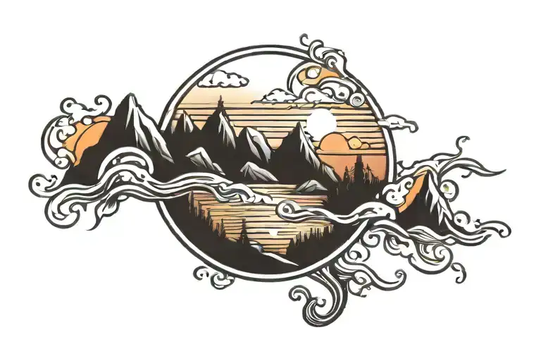 River Mountain Sunset