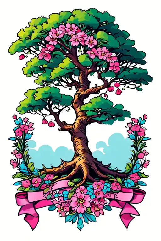 Tree With Pink And Blue Ribbon