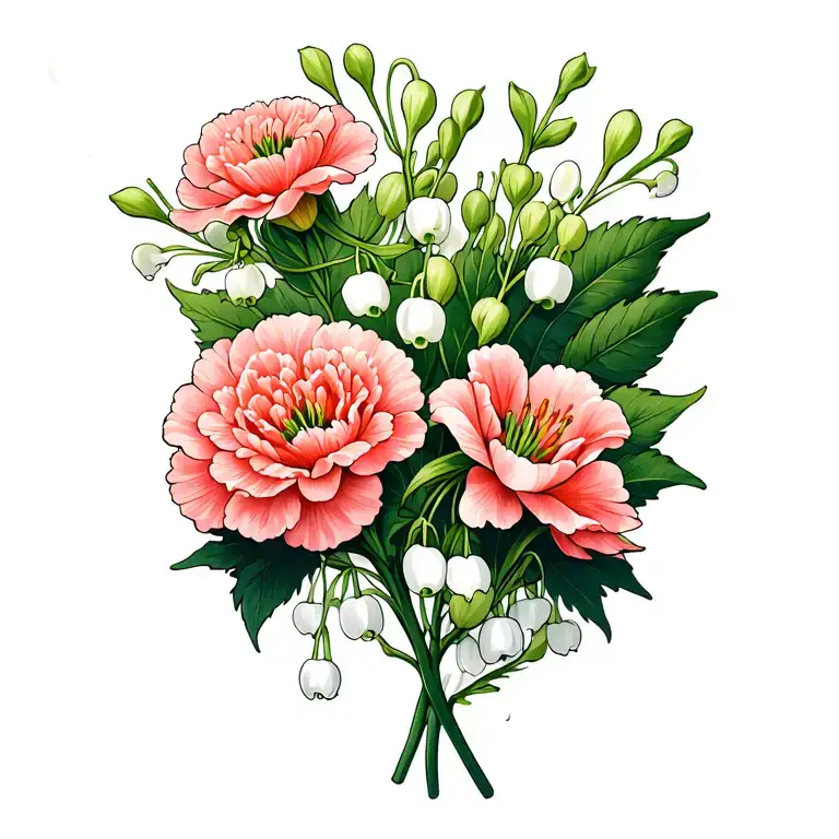 Carnation Hawthorn And Lilly Of The Valley Flower
