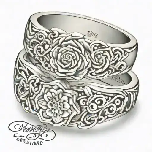 Wedding Date Silver Wedding Rings Flowers Intertwined