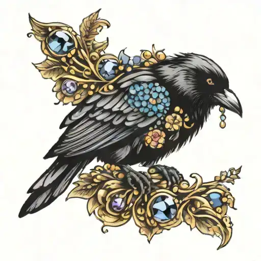 A Raven Covered In Jewels