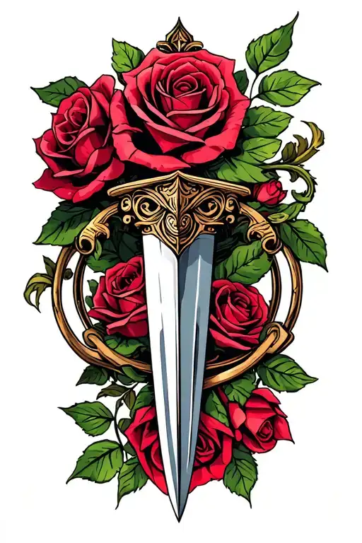 Dagger With Roses Intertwined