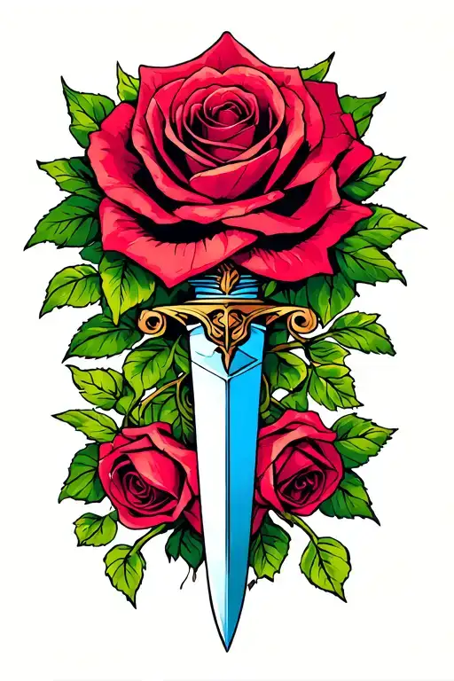 Dagger With Roses Circling Around It