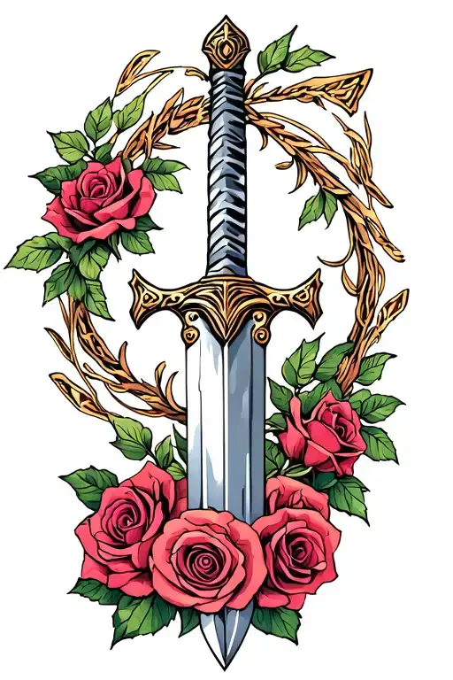 Sword With Roses Circling Around It