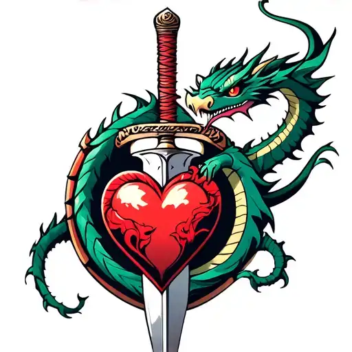 Dragon Wrapped Round A Dagger Wwith Heart