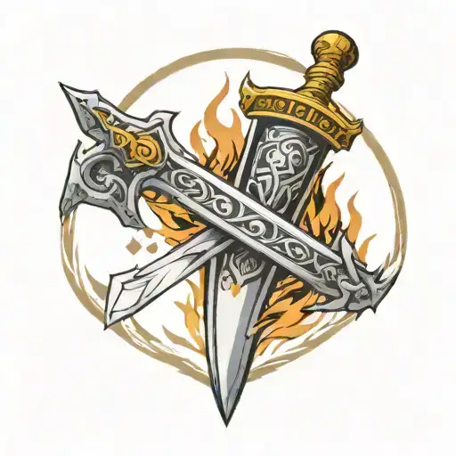Sword With Shield And Fire