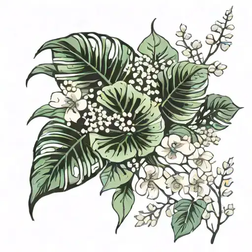 Baby's Breath And Monstera Leaves Vine Wrapping