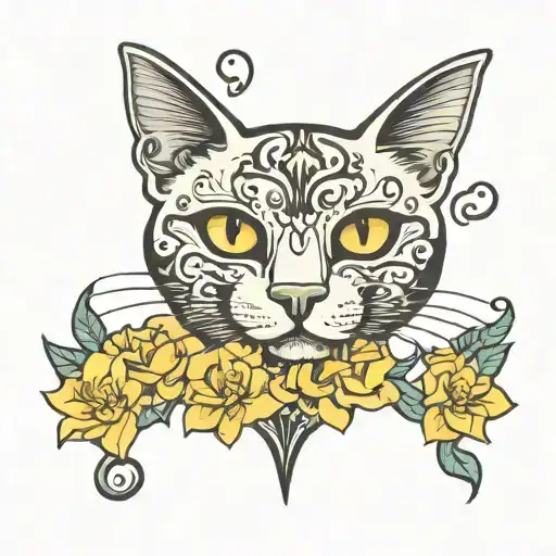Black Cat Taurus Zodiac Yellow Flower Maddie Heart