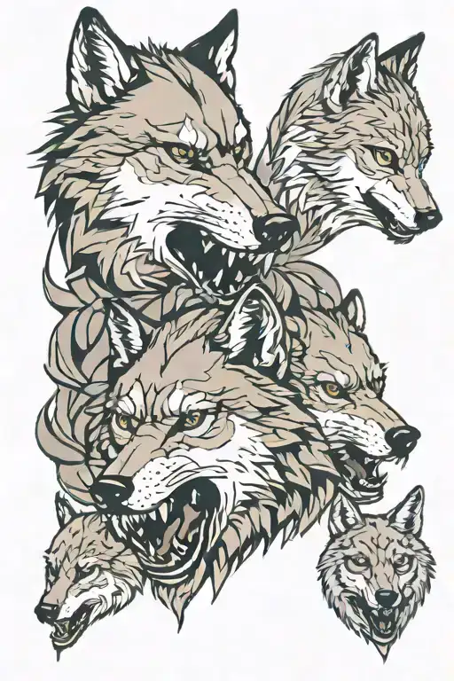 Wolf Snarling Behind Cub Faces