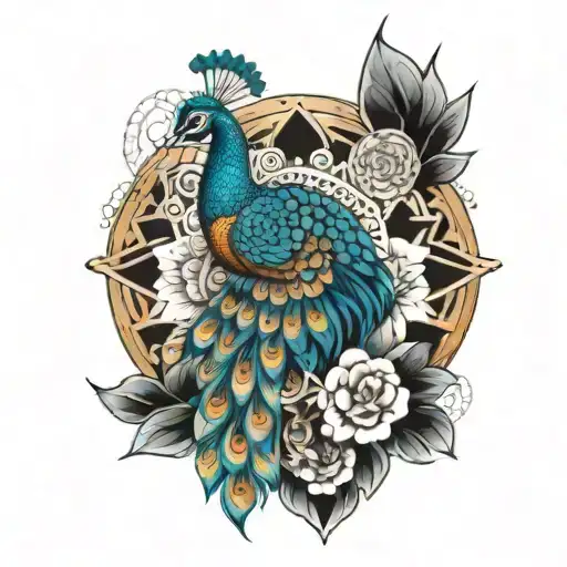 Peacock With Mandala And Geo Patern