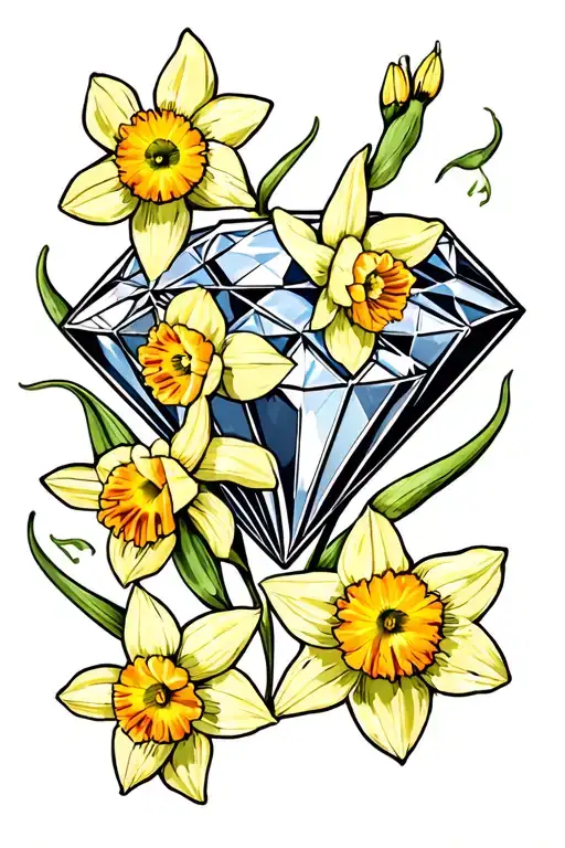 Diamond With Daffodils Above And Below It