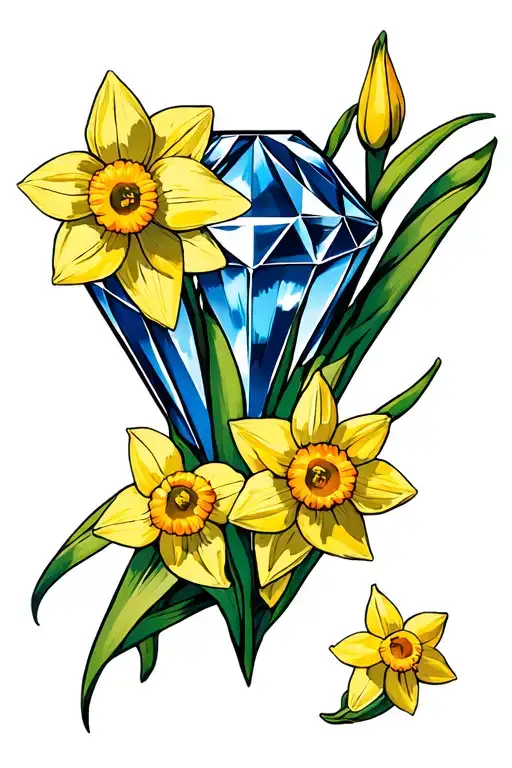 Diamond With Daffodils Above And Below It