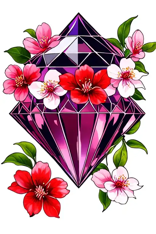 Diamond With Cherry Blossoms Above And Below