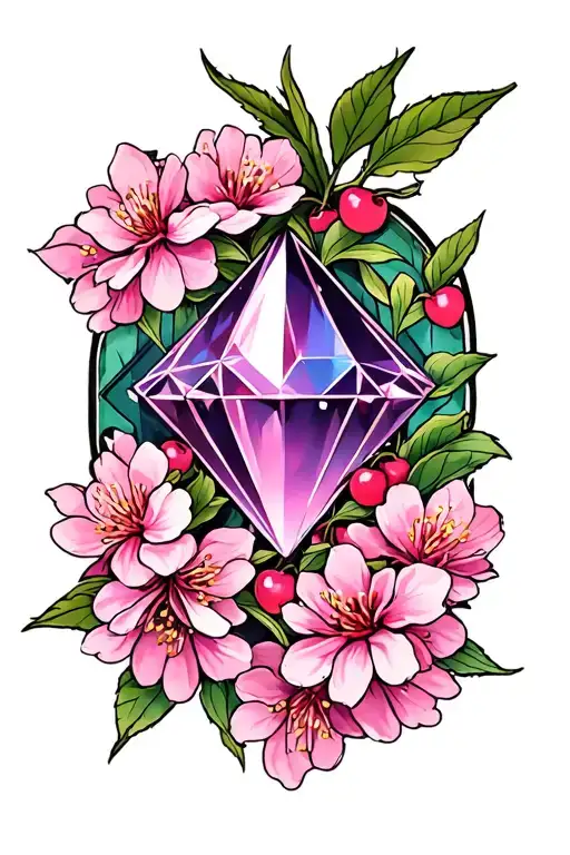 Diamond With Cherry Blossoms Above And Below