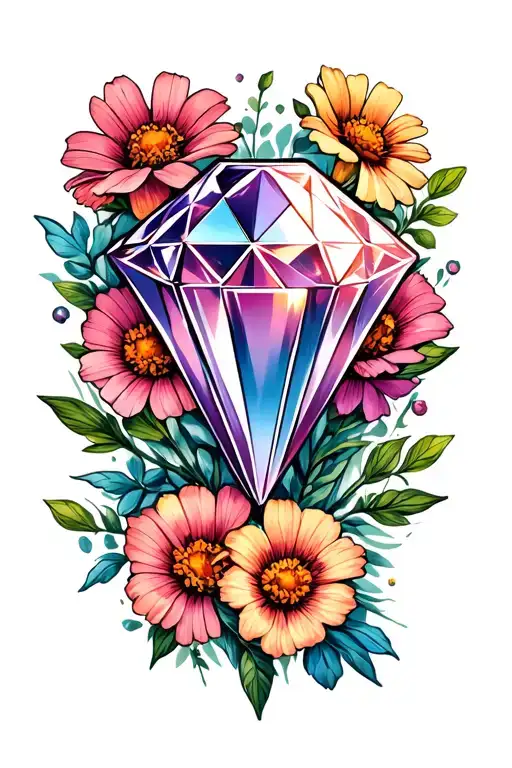 Diamond Gem With Wildflowers Behind Vintage Design