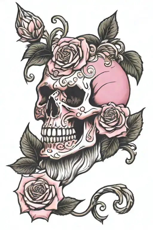 Pink Skull With Roses
