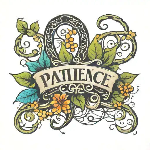 Calligraphy Patience Word With Budding Vine Intertwined