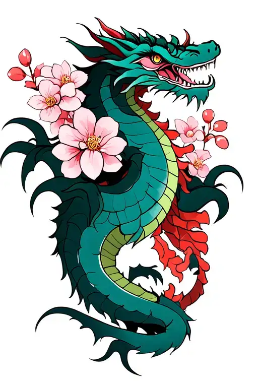 Dragon With Cherry Blossoms