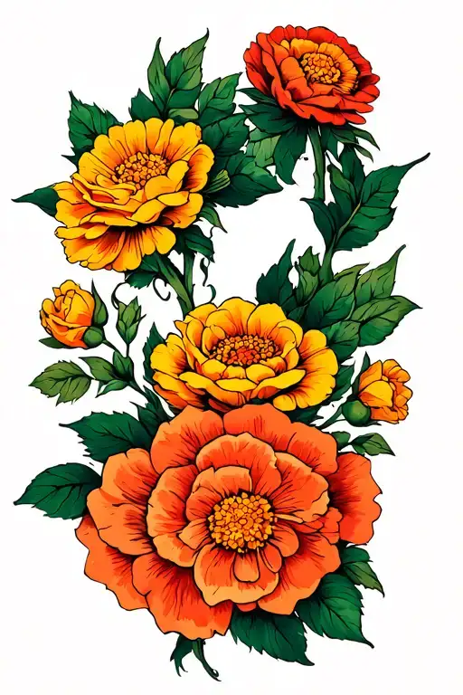 Marigold And Rose Intertwined
