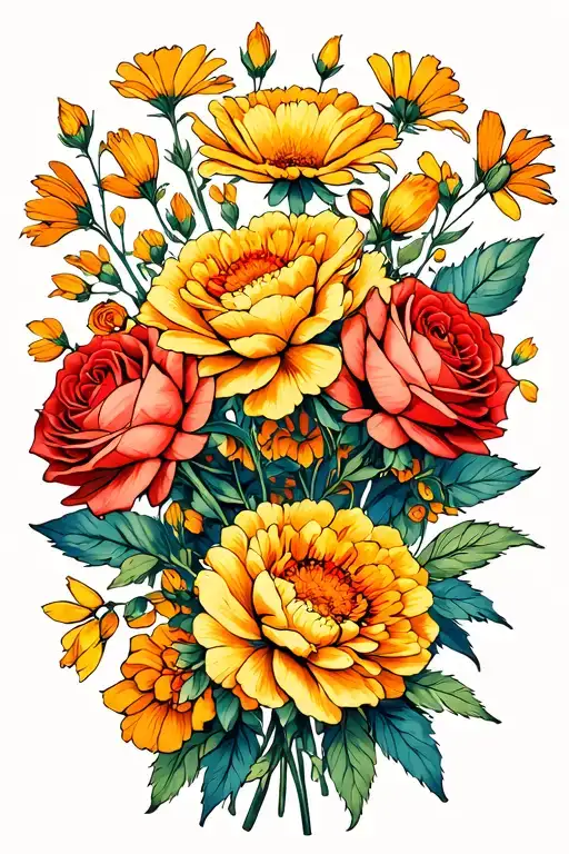 Marigold And Rose Bouquet