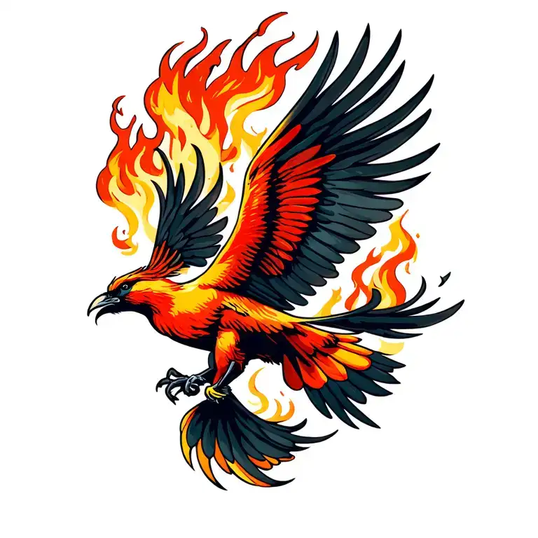 Phenix Bird Flying Away From Fire