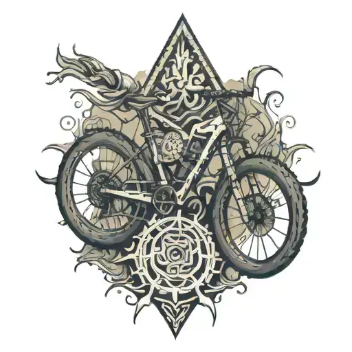 A Stylized Mountain Bike With Intricate Shiva Symbols Integrated Into The Design