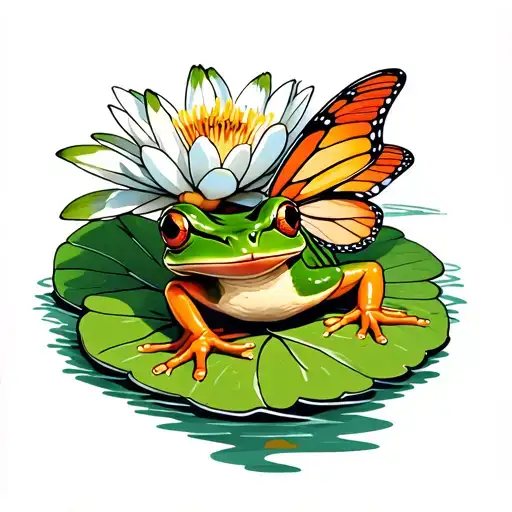 Frog On A Lily Pad Buttfly Lottis Flower