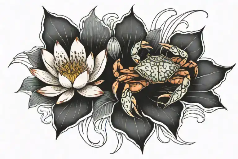Simple Pencil Art Crab And Water Lily