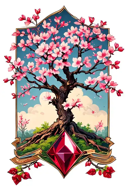 Cherry Blossom Ash Tree Red Ruby Diamond