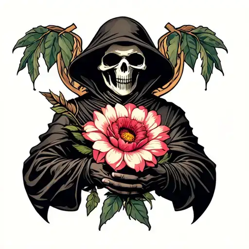 Grim Reaper Holding Beautiful Flower
